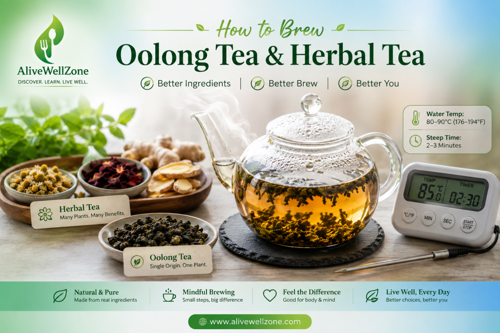 Steeping oolong tea in a glass teapot with a thermometer showing water temperature.